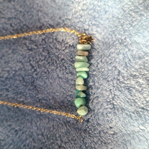 Amazonite stones necklace, blue and gold color, with a cute little star - Picture 5 of 8